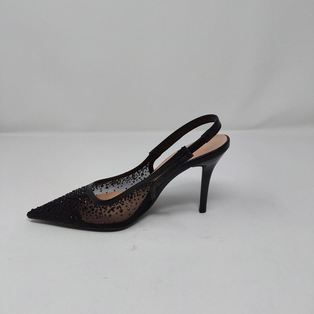 Women’s Black Rhinestone Mesh Slingback Stiletto Heels Pointed Toe Pumps Size 6 - Picture 13 of 16